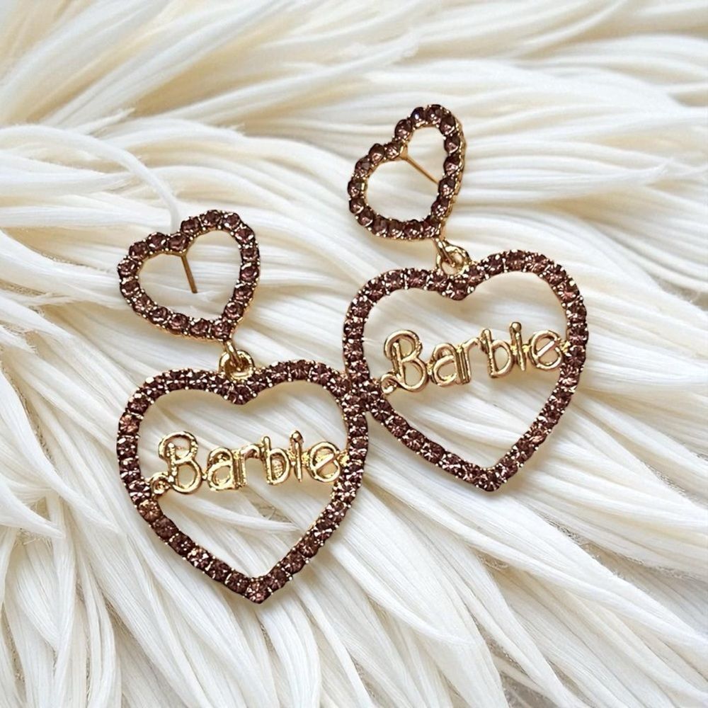 Barbie Heart Purple Crystal Drop Earrings